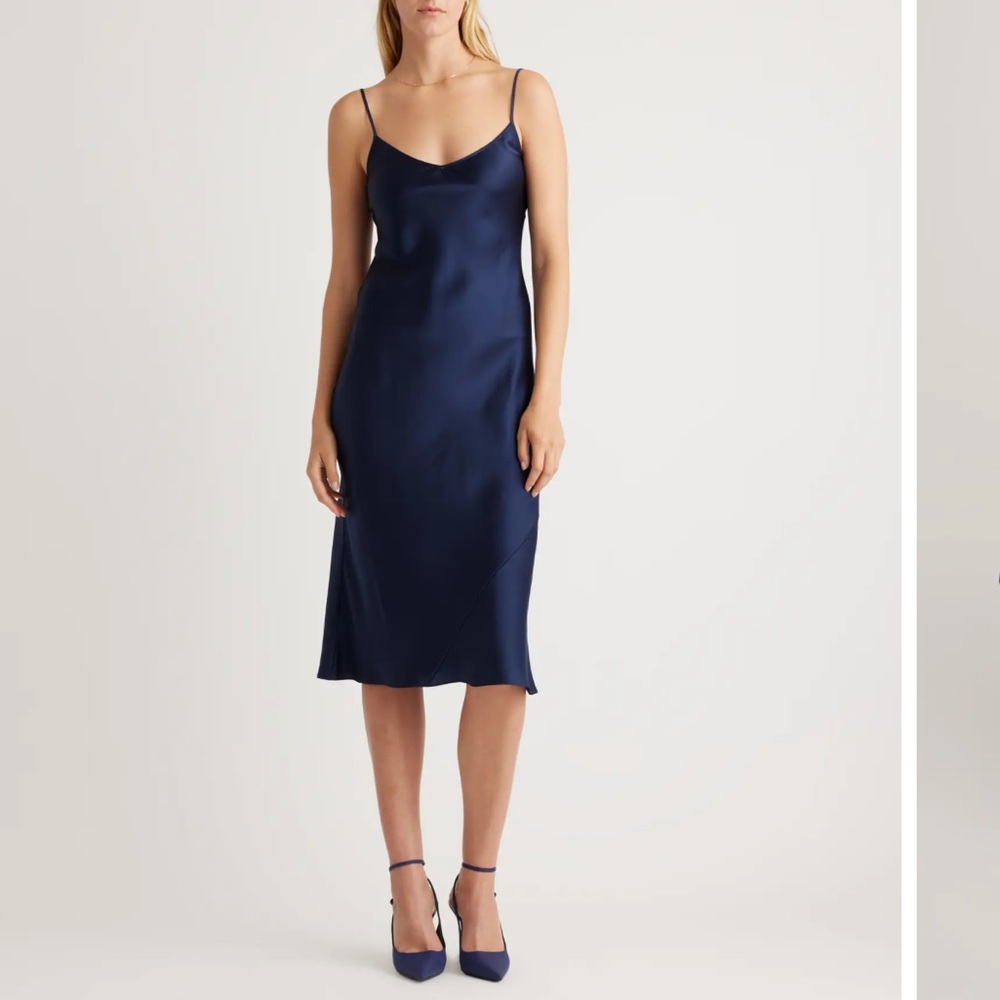 Navy medium Quince washable silk slip dress